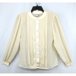 Kelly Scott Shirt Womens Size 6 Cream Long Sleeve Pleated Front Button Up Blouse